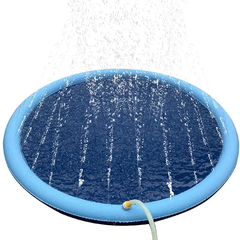 Dog playing on the VAKI SplashPad sprinkler mat