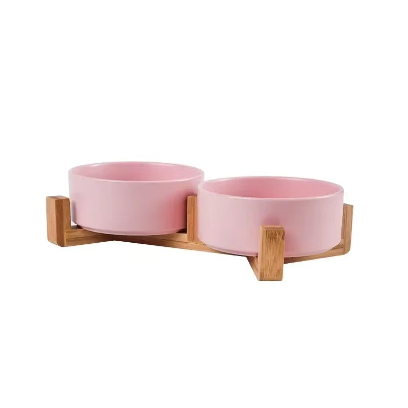 VAKI ceramic pet bowl with wood stand
