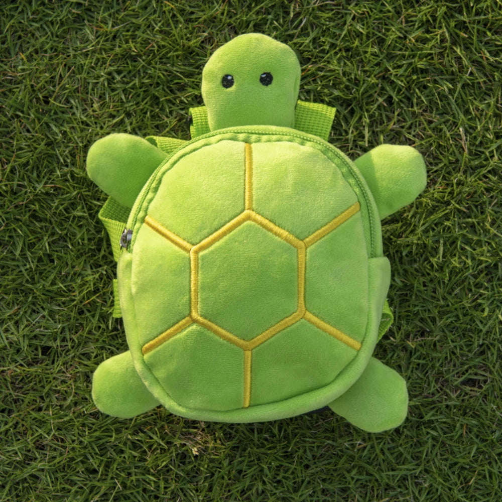 Dog wearing the ShellPack turtle backpack